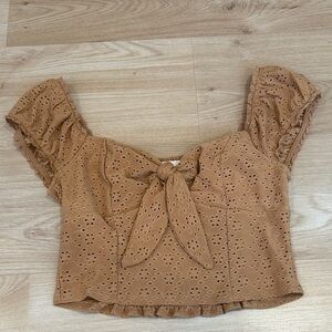 URBAN Romantics Brown Eyelet Tie-Front Blouse
